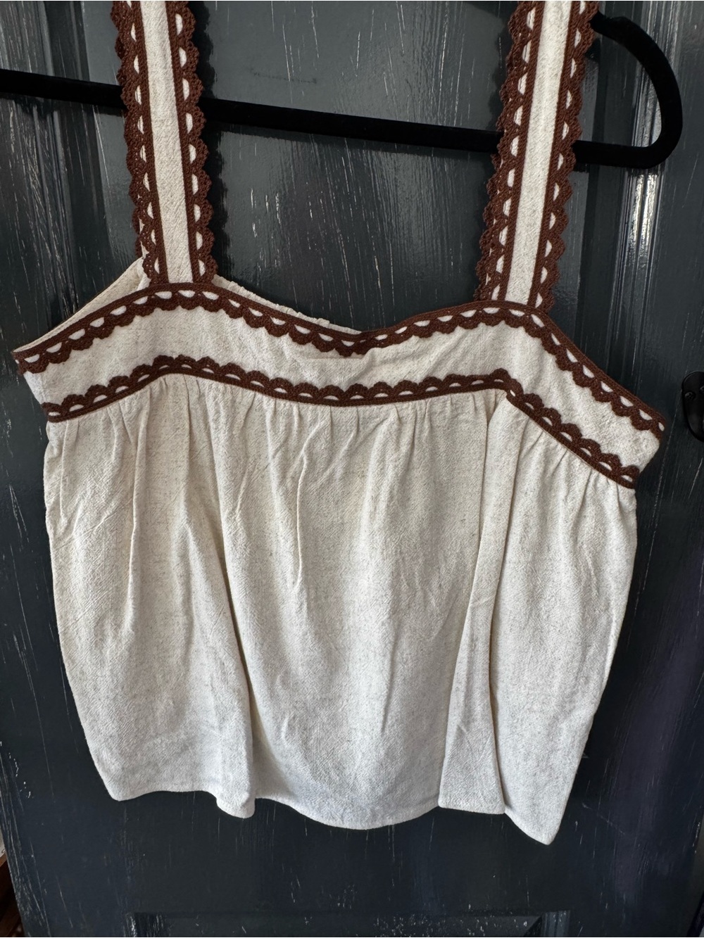 Women's Cream Tank Top/ short set  with Brown Trim